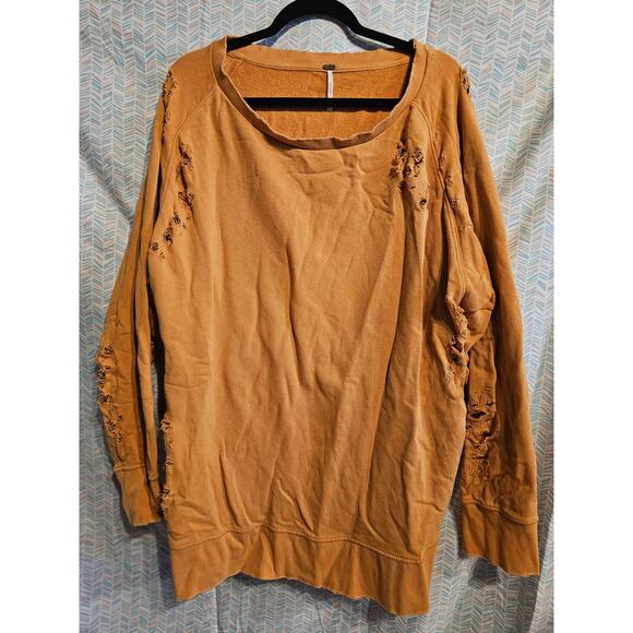 Free People Sweaters - Free people Hole in my Heart Orange Sweater Sweatshirt Oversized Distressed M/L